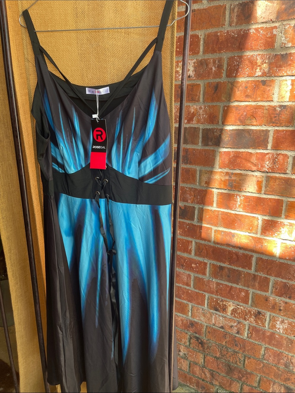 Rosegal Black with Bright Blue Lace-Up Strappy Maxi Dress